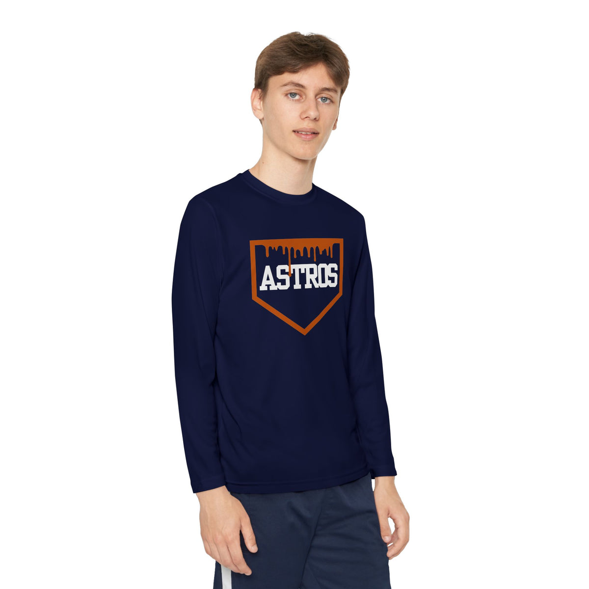Astros Youth Long Sleeve Tee — Home Plate Drip Baseball Shirt