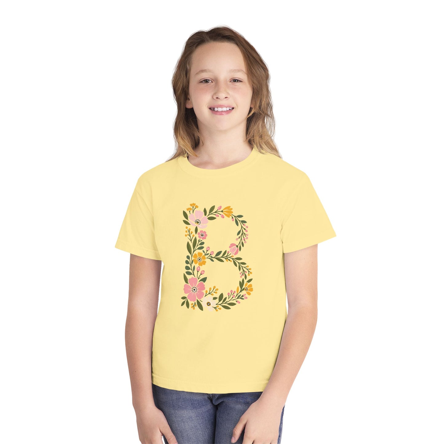 Floral Letter B Youth T‑Shirt