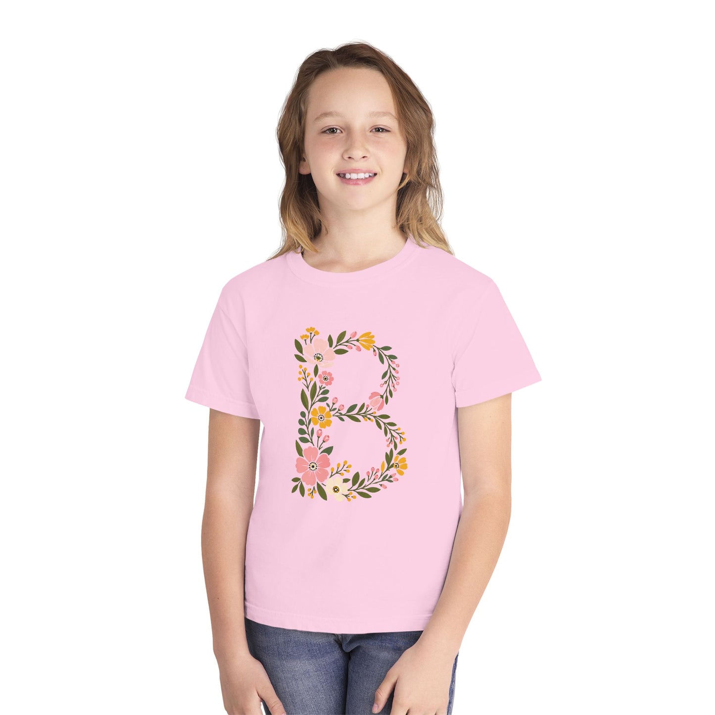Floral Letter B Youth T‑Shirt