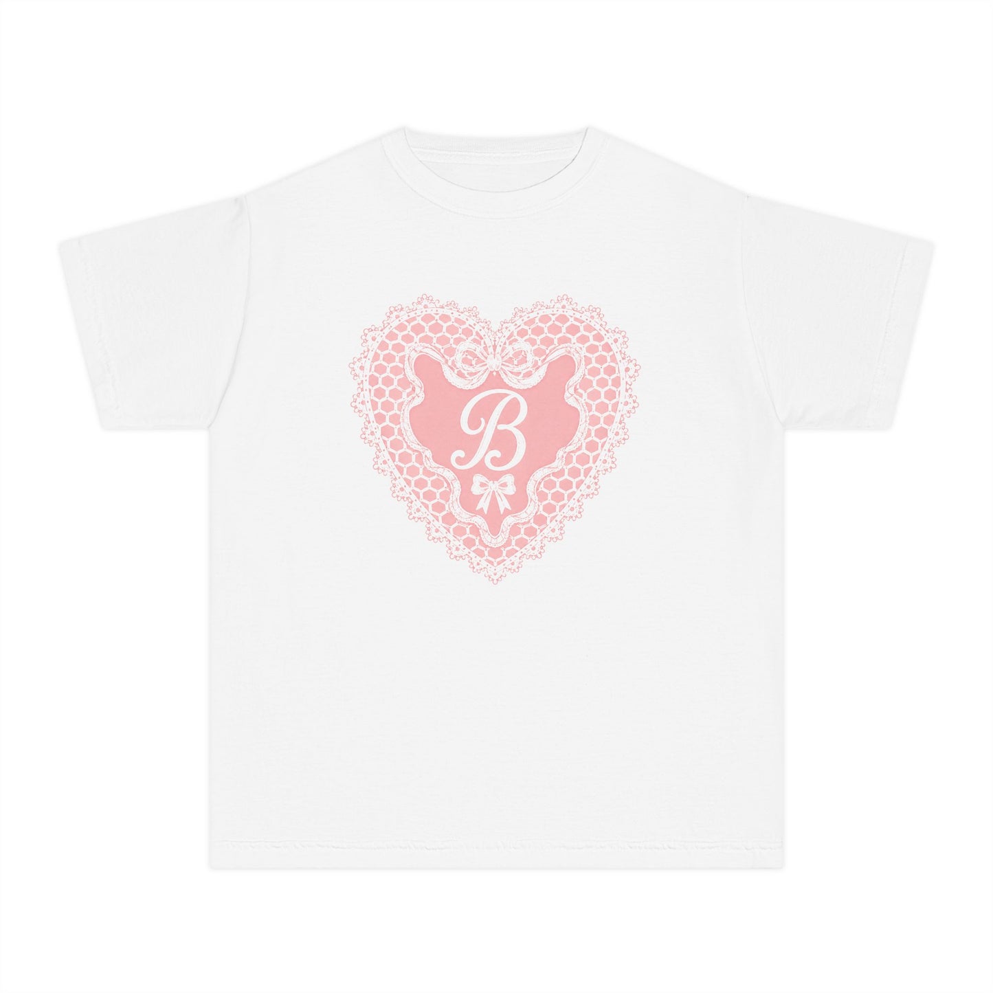Youth Tee — Pink Lace Heart Monogram "B"