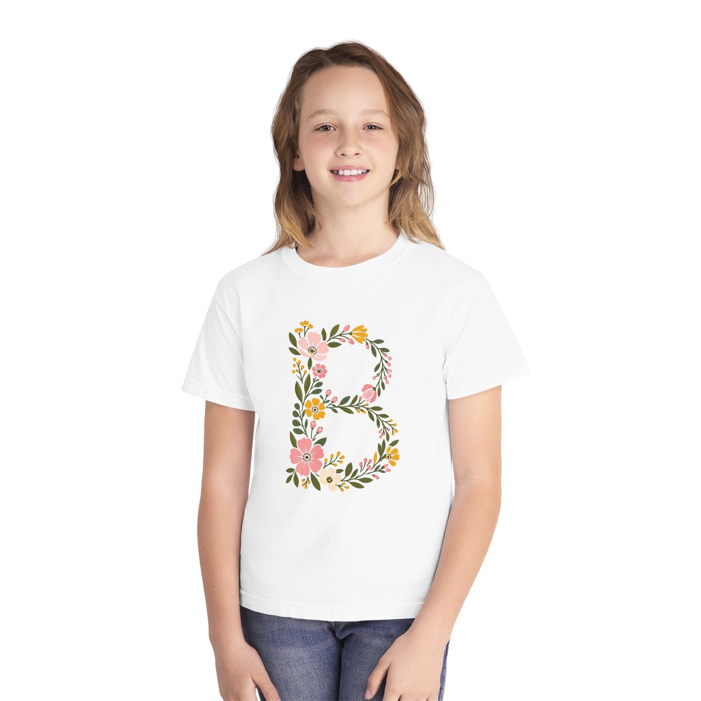 Floral Letter B Youth T‑Shirt