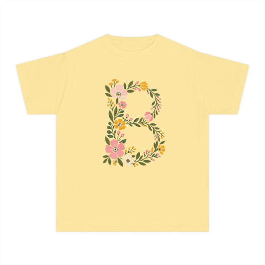 Floral Letter B Youth T‑Shirt