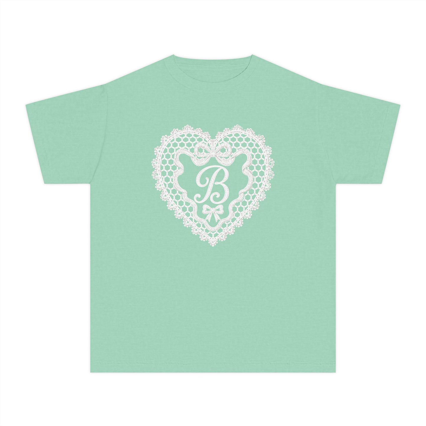 Youth Tee — Pink Lace Heart Monogram "B"