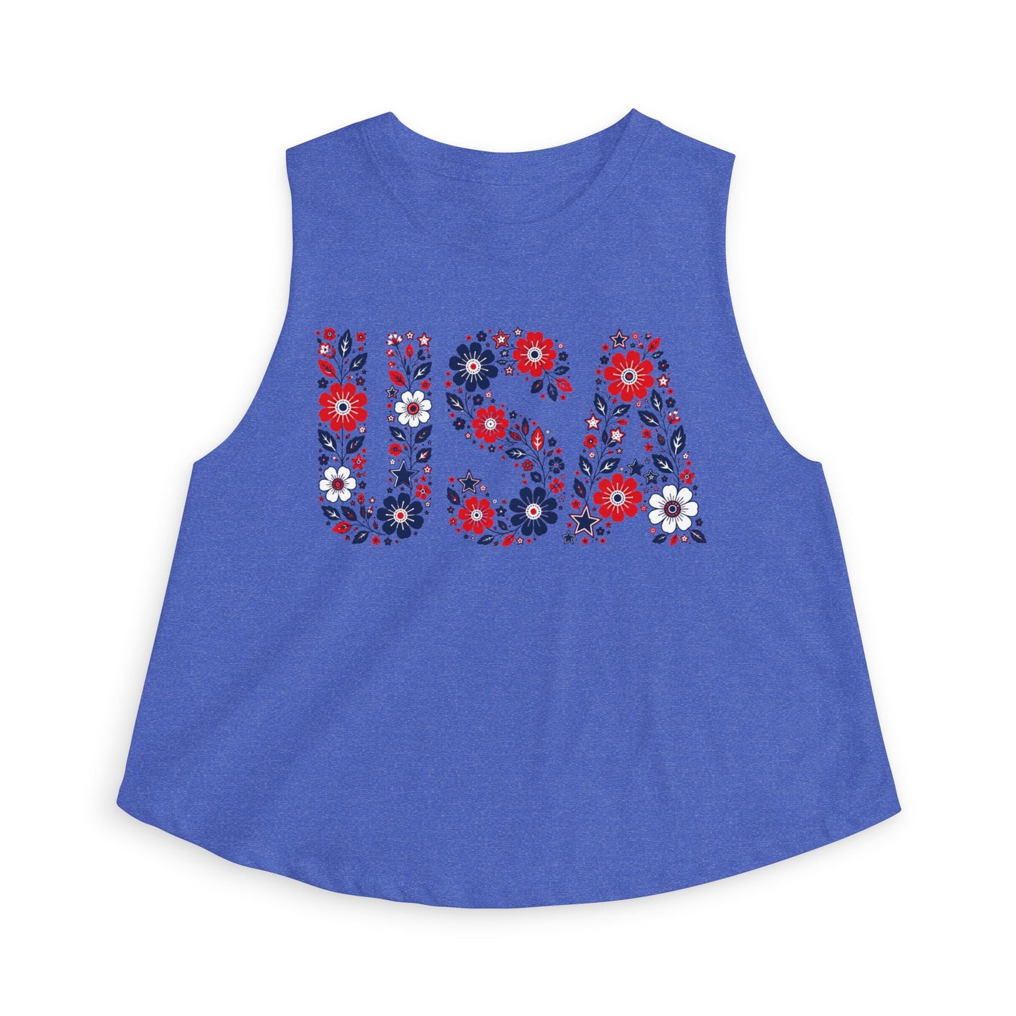 USA Floral Crop Top — Patriotic Red White Blue Tank for 4th of July