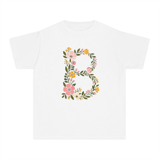 Floral Letter B Youth T‑Shirt