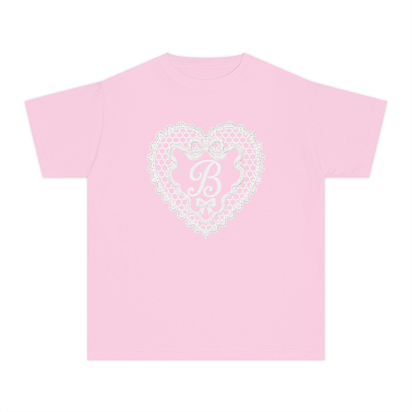 Youth Tee — Pink Lace Heart Monogram "B"