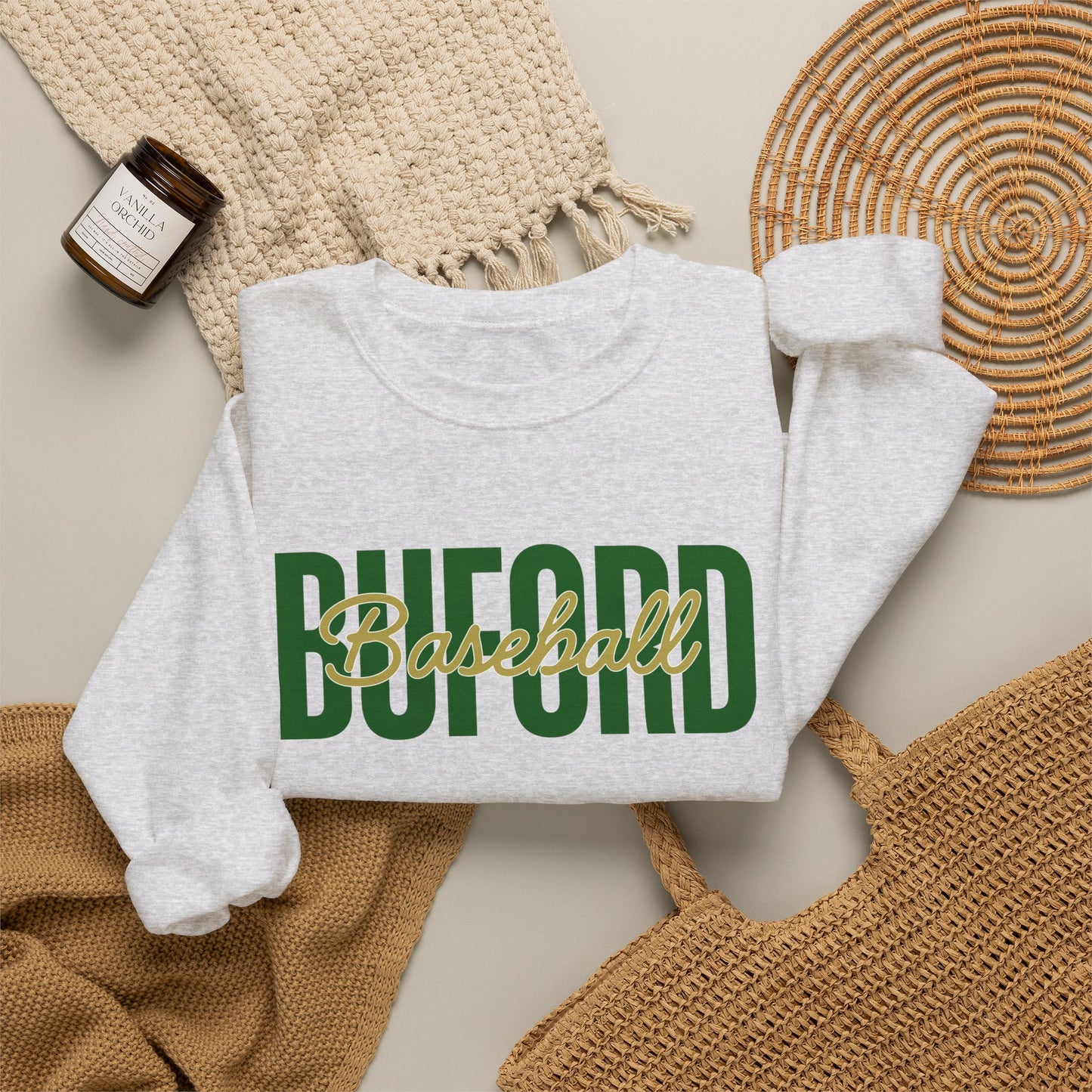 Buford Baseball Stacked Crewneck Sweatshirt